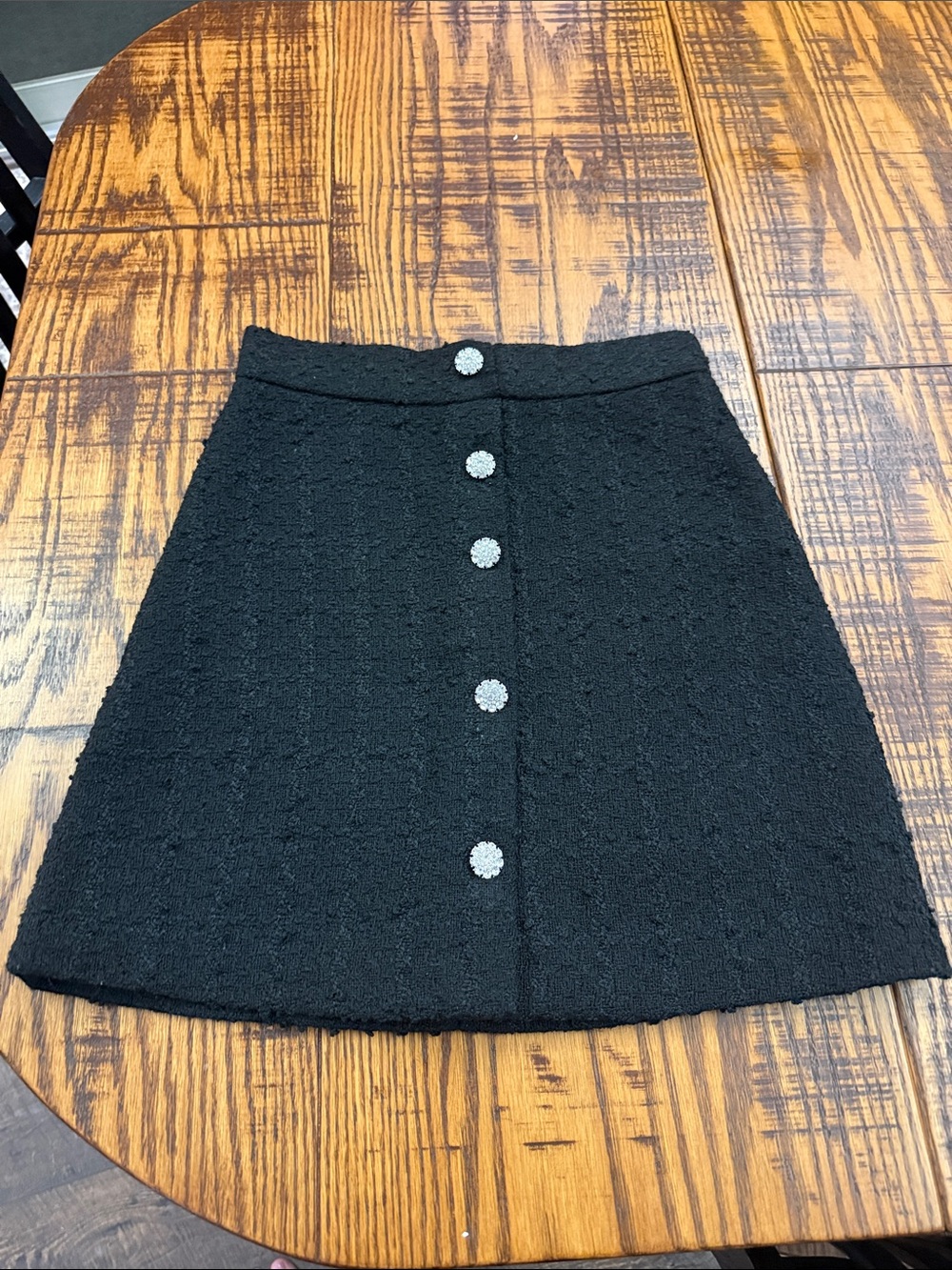 H&M Black Tweed A-Line Skirt with Rhinestone Buttons